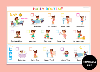 Preview of behaviour chart,Routine Chore Chart -Morning Bedtime Routine,girl can keep track