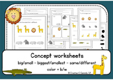big/small  same/different Animal concept worksheets - Colo