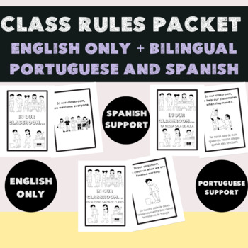 Preview of bilingual class rules expectations coloring w/ Portuguese/ Spanish ESL dual 