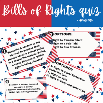 Preview of bill of rights quiz with answers activity, U.S. constitution day