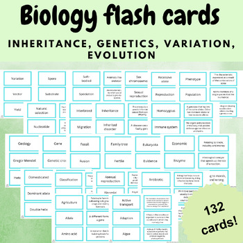 Preview of biology flash card activity game key words inheritance evolution variation