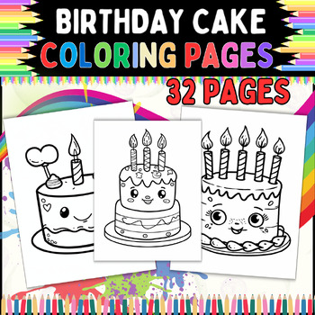 Preview of birthday cake coloring pages |birthday cake coloring Sheet| 32 pages | prantable