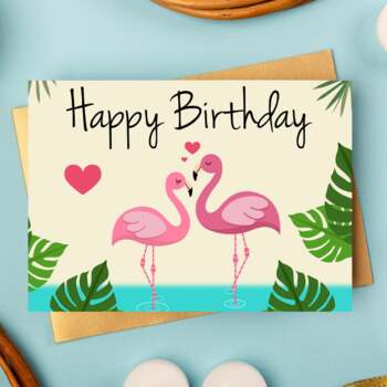 Preview of birthday card, flamingo birthday ,girl Birthday Card, happy birthday