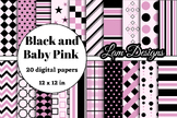 black and baby pink digital papers