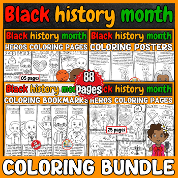 Preview of black history month coloring bundle | coloring posters-bookmarks-worksheets k-2