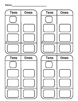 Preview of blank 2 digit addition worksheets -  Two digit addition regrouping template