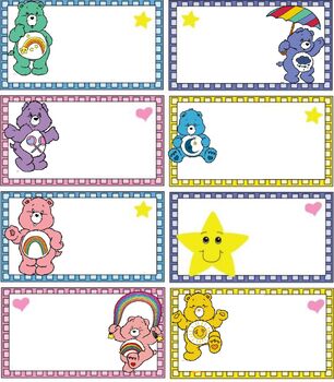 Preview of blank care bear name tags labels