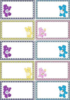 Preview of blank care bear name tags labels classroom