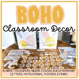boho neutral classroom decor, modern mustard & pink classr