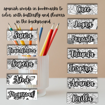 Preview of bookmark to color Spanish words for Spanish language lovers, floral svg patterns