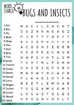 bugs and insects Word Search Puzzle Activities | TPT
