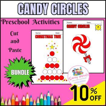 Preview of bulletin beard christmas candy shapes circles cut & paste, printable, activities