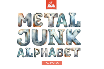 Preview of bulletin board Rustic Metal Junk Alphabet - 26 Industrial - Chic PNG Letters