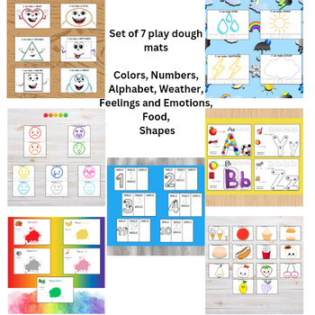Preview of bundle of play doh mats, colors, shapes, numbers, weather, feelings, ABC, food,