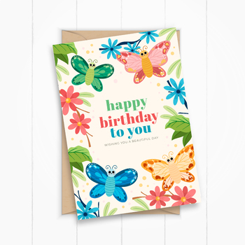 Preview of butterfly birthday - printable file - Birthday card - Ready to print