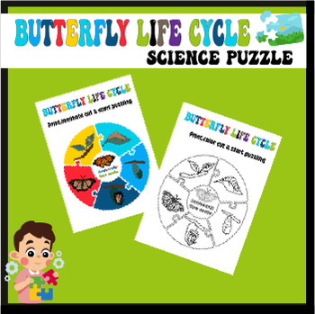 Preview of butterfly life cycle craft | science puzzle | coloring page | cut and asemble