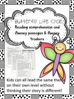 Preview of butterfly life cycle fluency and comprehension leveled passages