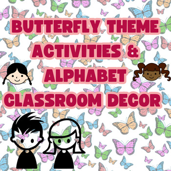 Preview of butterfly theme activities &  classroom decor kit, brain games, coloring pages