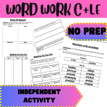 Preview of c+le vs schwa, Independent Word Work Activities