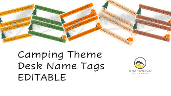 Preview of cursive camping theme desk name tags EDITABLE