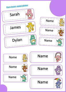 Preview of care bears classroom labels editable name plates