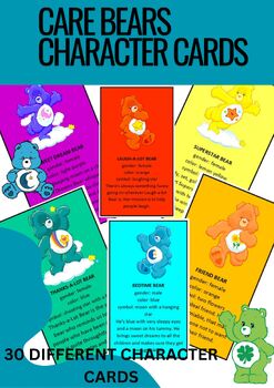 Preview of care bears character flash cards role play adjectives friendships