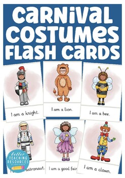 Preview of carnival costumes picture + word cards flashcards - ESL English