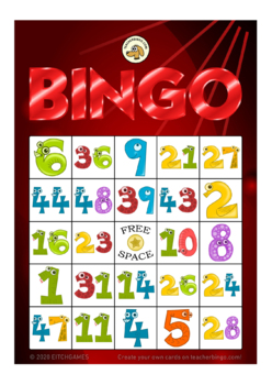 cartoon numbers bingo 5x5 (100 pages + call sheet) by Teacherbingo