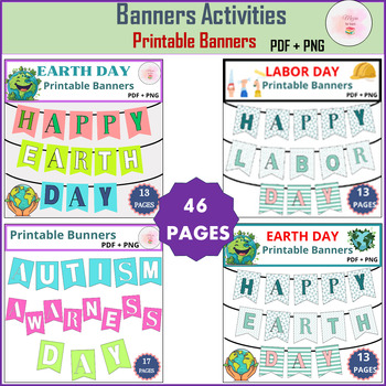 Preview of celebte your earth day, autism awereness day & labor day-Classroom Decor Banners