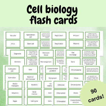 Preview of cell biology flash card activity game starter worksheet revision exercize
