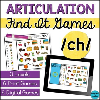 Preview of ch Articulation Game: /ch/ Find It Speech Therapy Activities - Print and Digital