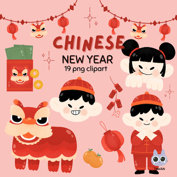 Preview of chinese new year 2024 cute kid cartoon lunar new year watercolor clipart