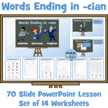 Preview of cian Suffix - PowerPoint Lesson and Worksheets