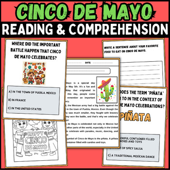 Preview of cinco de mayo Reading & Comprehension Passage | activities | 1st to 3rd grade