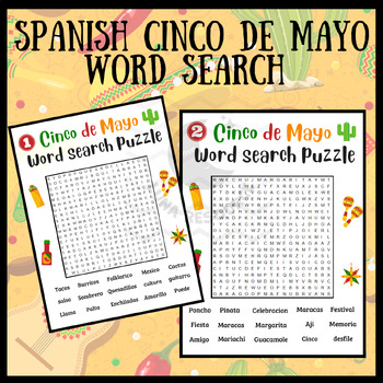 cinco de mayo sight word search SPANISH Mexican crossword activities ...