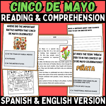 Preview of cinco de mayo spanish & english Reading & Comprehension Passage bundle | 1st-3rd