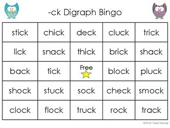 ck Digraph Short Vowel Phonics Bingo by Teach Nomad | TPT