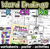 ck, ke, and k Ending Sound Phonics Worksheets