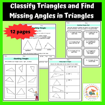 Preview of classify triangles and find missing angles in triangles 7th grade