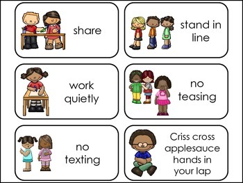 11 Laminated Class Rules Picture and Word Flashcards Preschool word wall cards. 