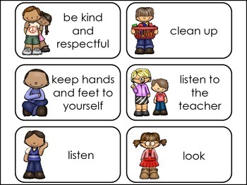 Preview of Classroom Rules Picture and Word Preschool Flash Cards.