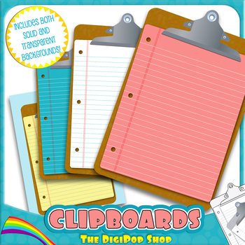 Preview of clipboard clipart with notebook paper - .png and .jpg//color, black and white