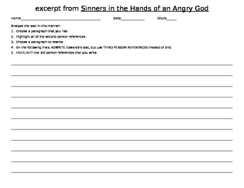 Preview of close reading tool for "Sinners in the Hands of an Angry God"