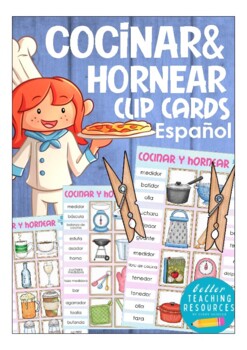 Preview of cocinar y hornear Spanish Español Clip Cards vocabulary / spelling