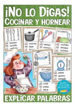Preview of cocinar y hornear / comida ¡No lo digas! Spanish food / Español vocabulary game