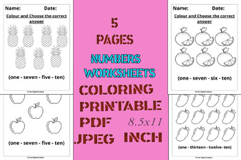 coloring Numbers worksheets for kids by M S for Digital Products