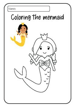 coloring mermaid cartoon by PiscineSheet | TPT