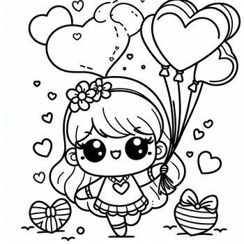 Preview of coloring page: Chibi girl on Valentine Day
