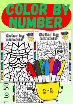 Preview of coloring page father's day color by number to 50 last day of school