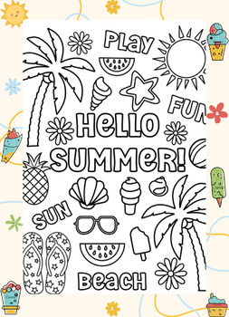 coloring page for summer by zahra ourgllaa | TPT